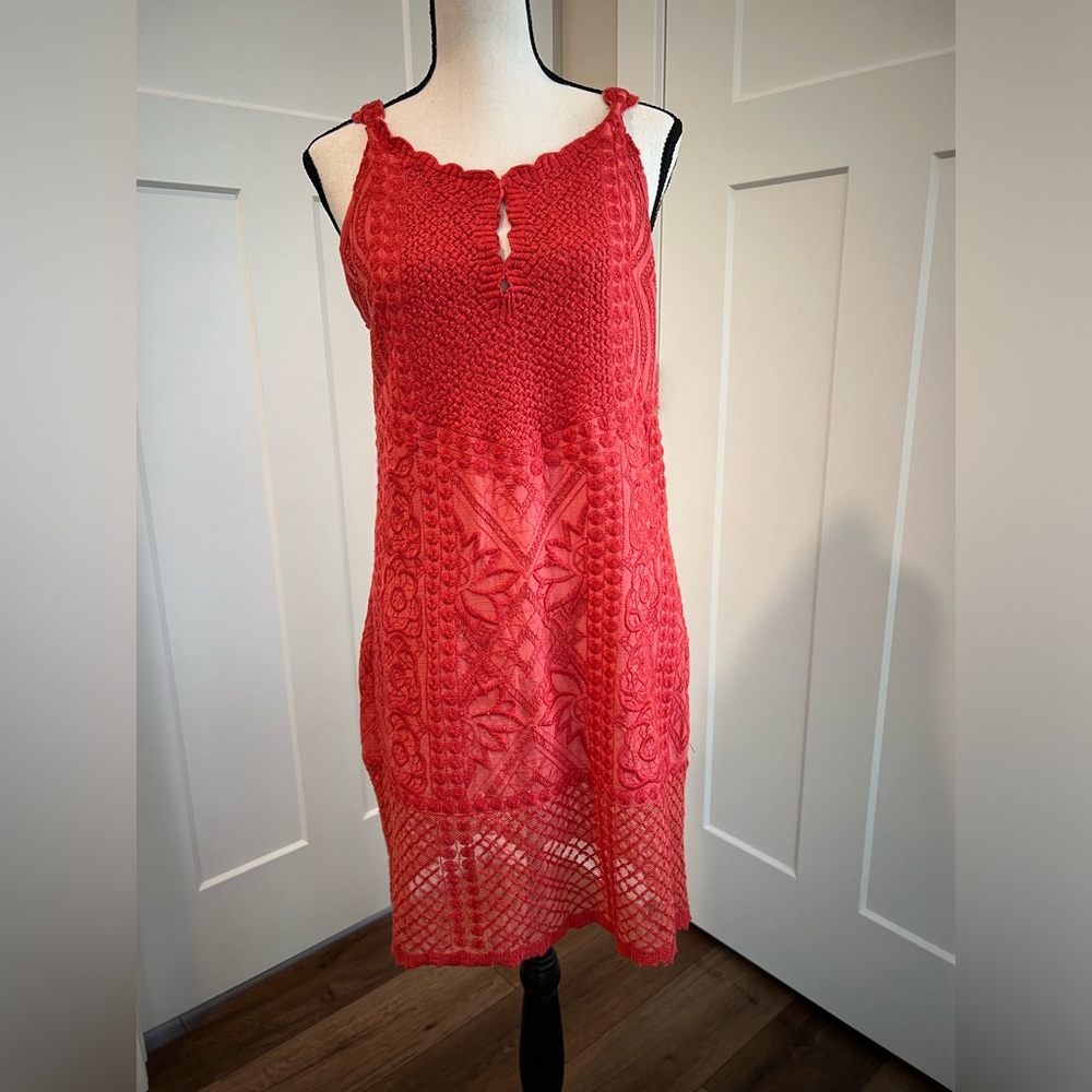 Yoana Baraschi (Anthropologie) salmon crochet-style cotton dress size Large.